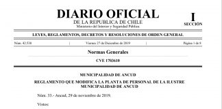 Reglamento que modifica la planta de personal de la Ilustre Municipalidad de Ancud