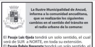 Aviso cambio sentidos de pasajes Población 1ro de Mayo